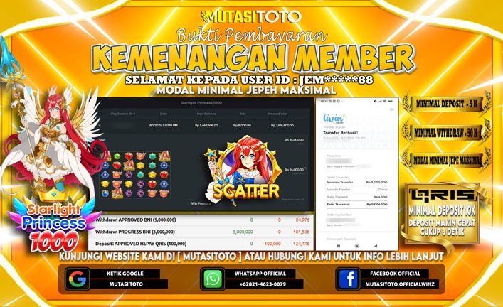 KEMENANGAN MEMBER BERMAIN DI STARLIGHT PRINCESS 1000