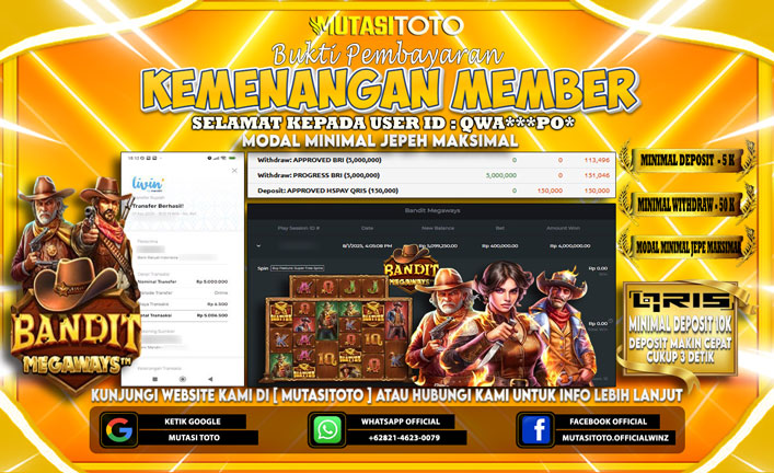 KEMENANGAN MEMBER BERMAIN DI BANDIT MEGAWAYS