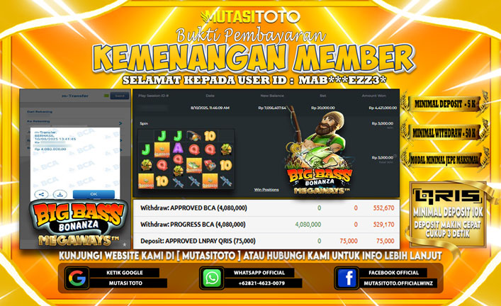 KEMENANGAN MEMBER BERMAIN DI BIG BASS BONANZA MEGAWAYS