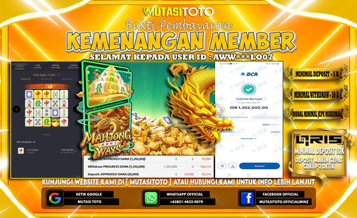 KEMENANGAN MEMBER BERMAIN DI PG SOFT MAHJONG WAYS 1