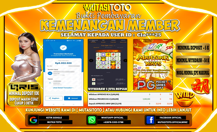 KEMENANGAN MEMBER BERMAIN DI PG SOFT MAHJONG WAYS 1
