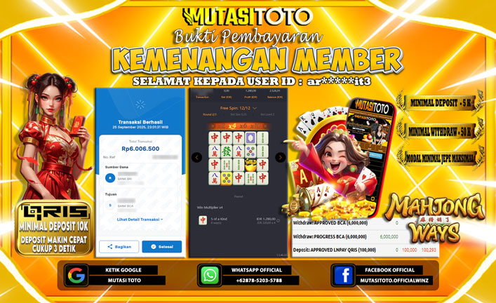 KEMENANGAN MEMBER BERMAIN DI PG SOFT MAHJONG WAYS 1
