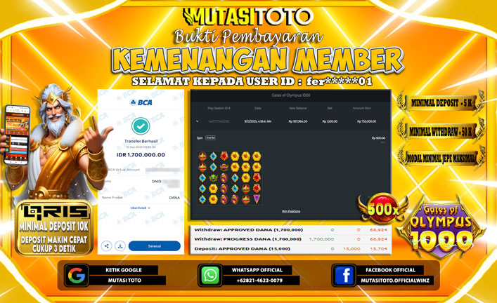 KEMENANGAN MEMBER BERMAIN DI GATES OF OLYMPUS 1000