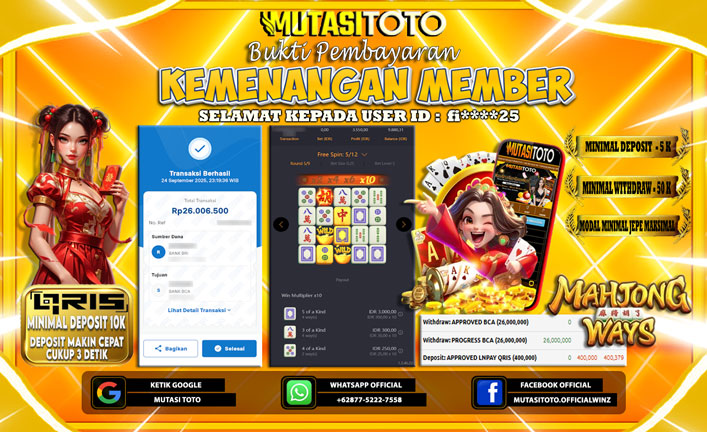 KEMENANGAN MEMBER BERMAIN DI PG SOFT MAHJONG WAYS 1