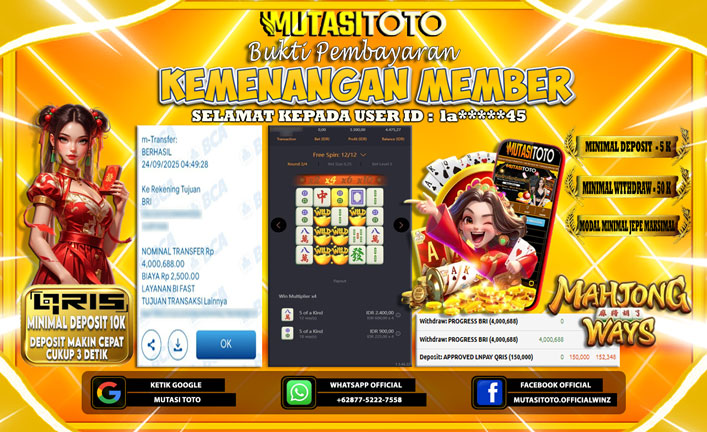 KEMENANGAN MEMBER BERMAIN DI PG SOFT MAHJONG WAYS 1