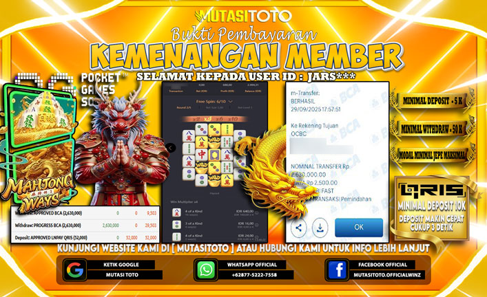 KEMENANGAN MEMBER BERMAIN DI PG SOFT MAHJONG WAYS 1