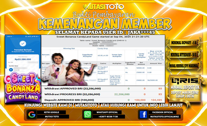 KEMENANGAN MEMBER BERMAIN DI LIVE GAME SWEET BONANZA CANDYLAND