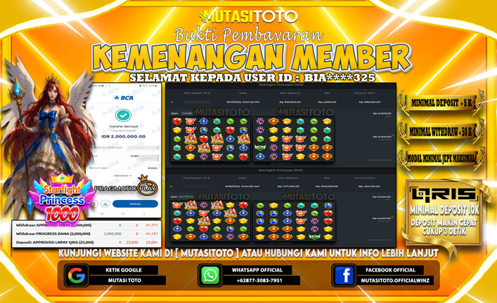 KEMENANGAN MEMBER BERMAIN DI STARLIGHT PRINCESS 1000