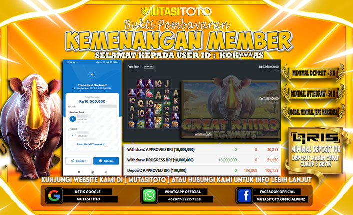 KEMENANGAN MEMBER BERMAIN DI GREAT RHINO MEGAWAYS