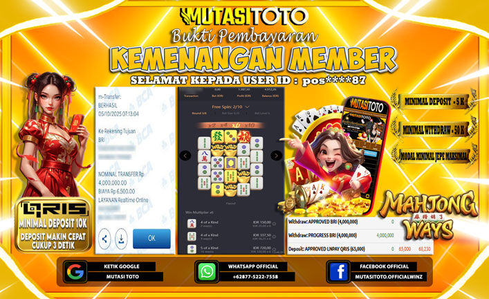 KEMENANGAN MEMBER BERMAIN DI PG SOFT MAHJONG WAYS 1