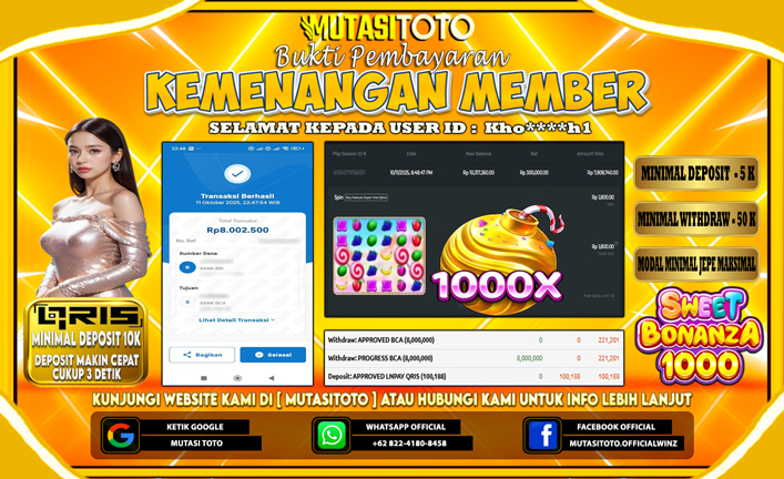 KEMENANGAN MEMBER BERMAIN DI SWEET BONANZA 1000