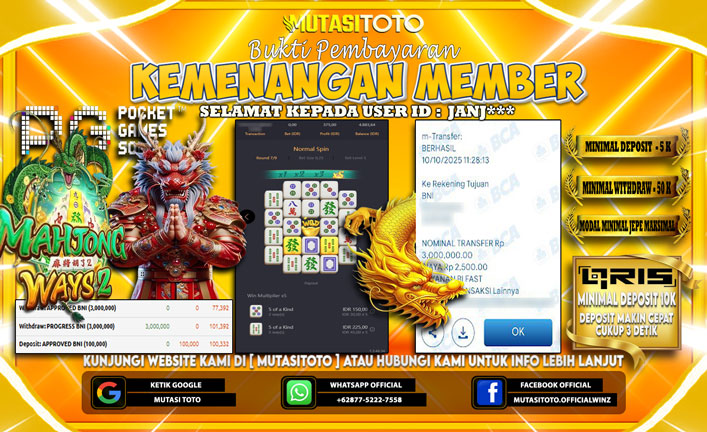 KEMENANGAN MEMBER BERMAIN DI PG SOFT MAHJONG WAYS 2
