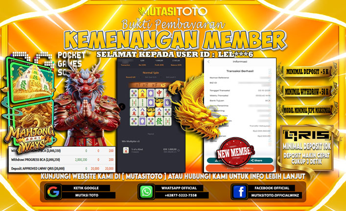 KEMENANGAN MEMBER BERMAIN DI PG SOFT MAHJONG WAYS 1