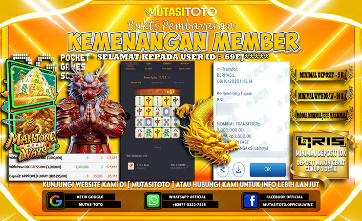 KEMENANGAN MEMBER BERMAIN DI PG SOFT MAHJONG WAYS 1