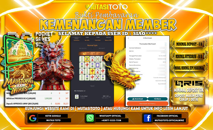 KEMENANGAN MEMBER BERMAIN DI PG SOFT MAHJONG WAYS 1