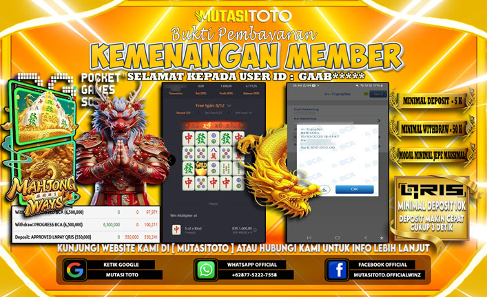 KEMENANGAN MEMBER BERMAIN DI PG SOFT MAHJONG WAYS 1