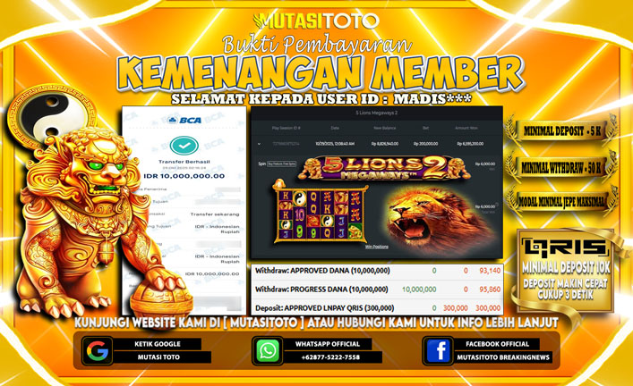 KEMENANGAN MEMBER BERMAIN 5 LIONS MEGAWAYS 2