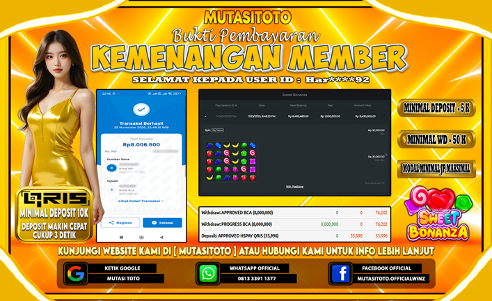 KEMENANGAN MEMBER BERMAIN DI SWEET BONANZA