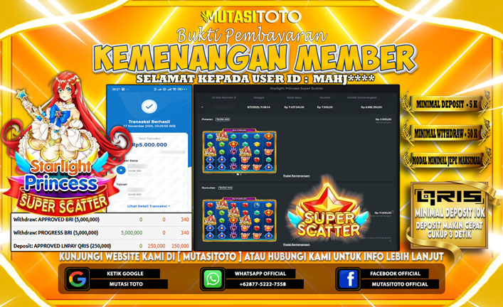 KEMENANGAN MEMBER BERMAIN DI STARLIGHT PRINCESS SUPER SCATTER