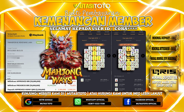KEMENANGAN MEMBER BERMAIN PG SOFT – MAHJONG WAYS 1