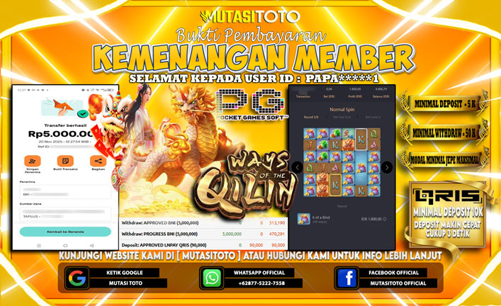 KEMENANGAN MEMBER BERMAIN PG SOFT – WAYS OF THE QILIN