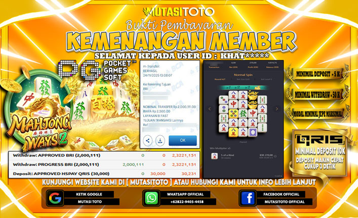KEMENANGAN MEMBER BERMAIN PG SOFT – MAHJONG WAYS 2